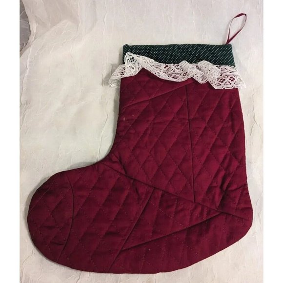 2 Angels Christmas Stocking Quilted Applique Folk Art Primitive Lace Naive Pair - Picture 6 of 16